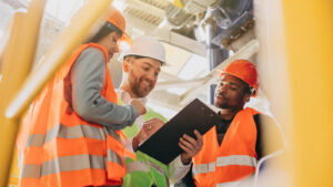 Construction and cannabis consulting team reviewing commissioning documents, exemplifying Cannabis Business Startup Commissioning and Cannabis Compliance under the guidance of a skilled Cannabis Consultant to achieve Cannabis Operational Readiness.