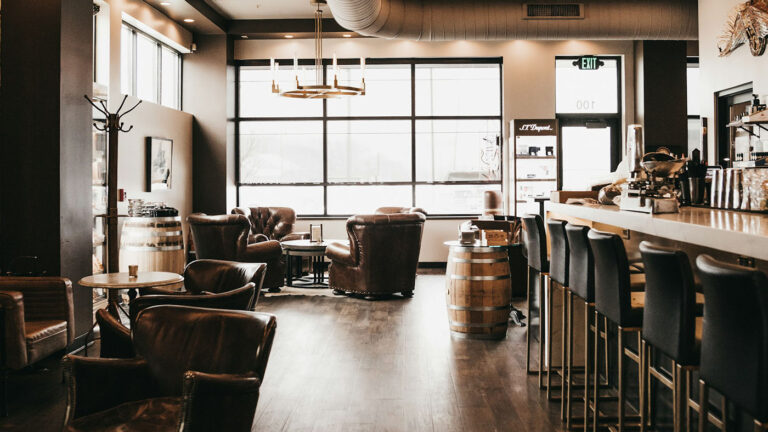 Interior of a modern Colorado cannabis lounge with on-site consumption area