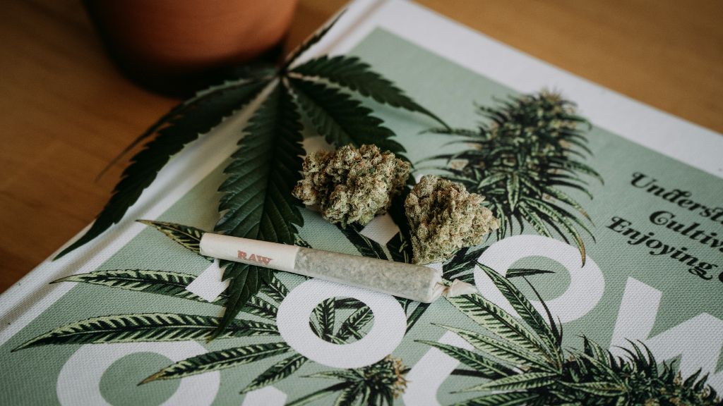 Close-up of an On-Site Cannabis Menu display with premium flower and pre-rolls in a cannabis lounge, curated by a Cannabis Consultant