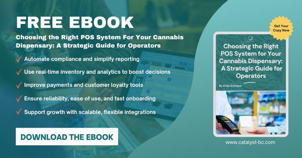 Banner promoting free eBook on selecting the best cannabis dispensary POS system for retail success